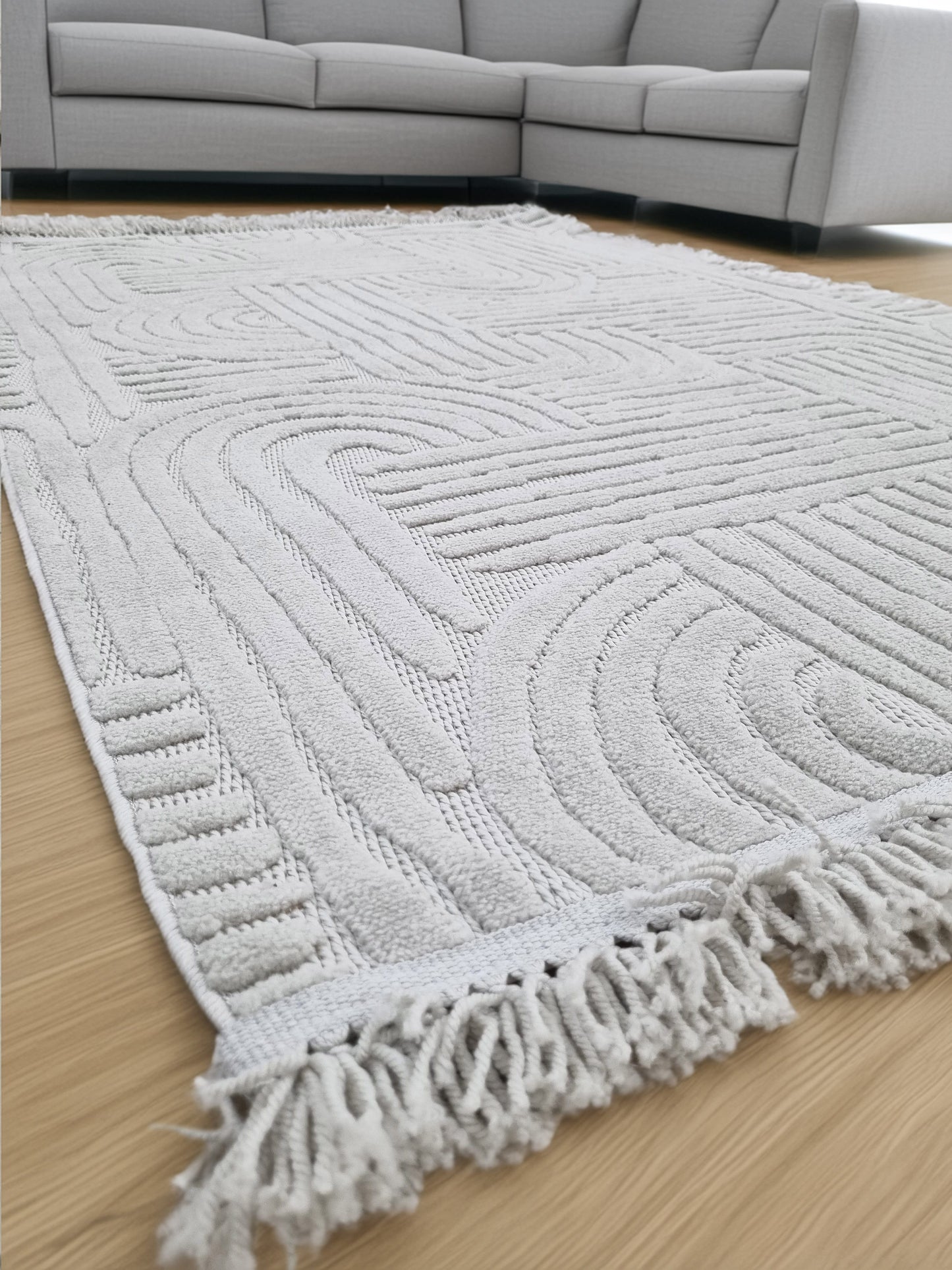 Dekhera Madrid Etnik Desenli Kabartmalı Halı MD06 Gri