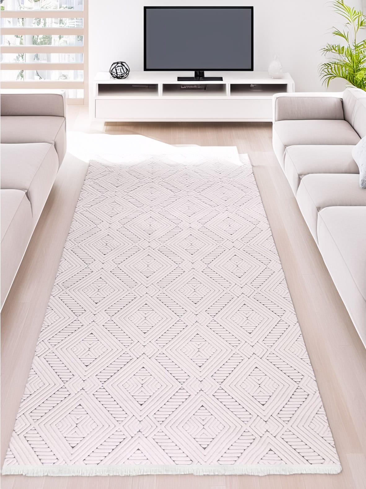 Dekhera Zest Modern Kesme Halı ZS07 Beyaz