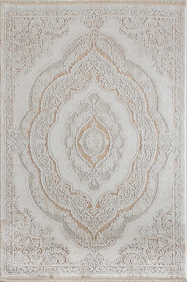 Etnik Desenli Halı Dekhera Warble 5810 Beyaz Açık Gri