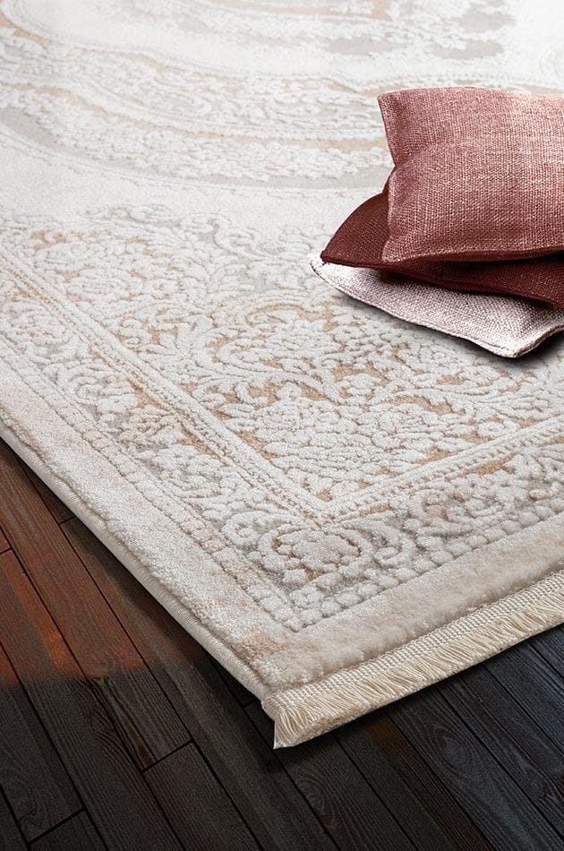 Etnik Desenli Halı Dekhera Warble 5810 Beyaz Açık Gri