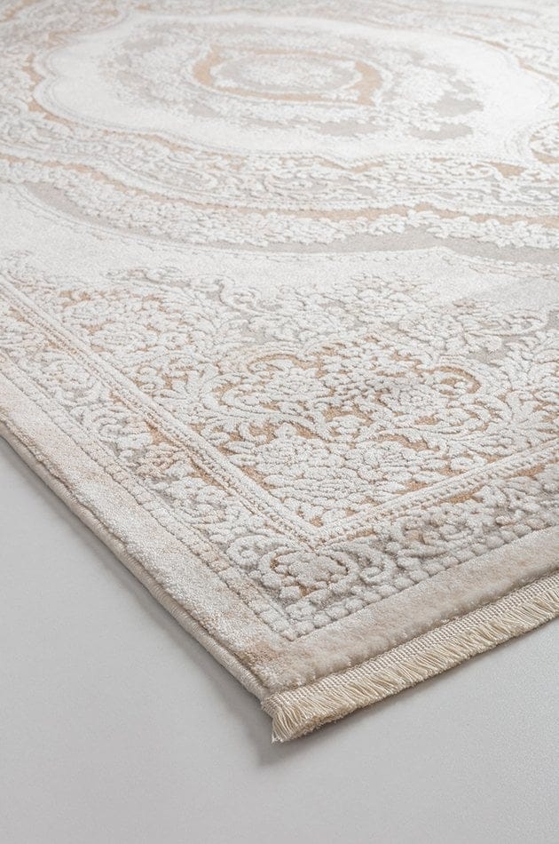 Etnik Desenli Halı Dekhera Warble 5810 Beyaz Açık Gri