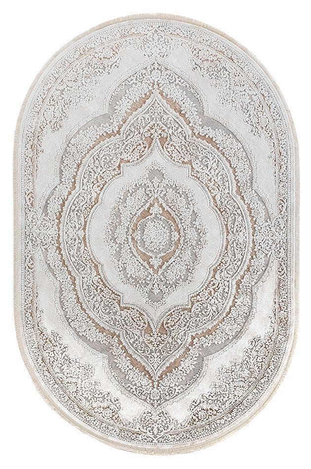 Etnik Desenli Halı Dekhera Warble 5810 Beyaz Kahve Oval