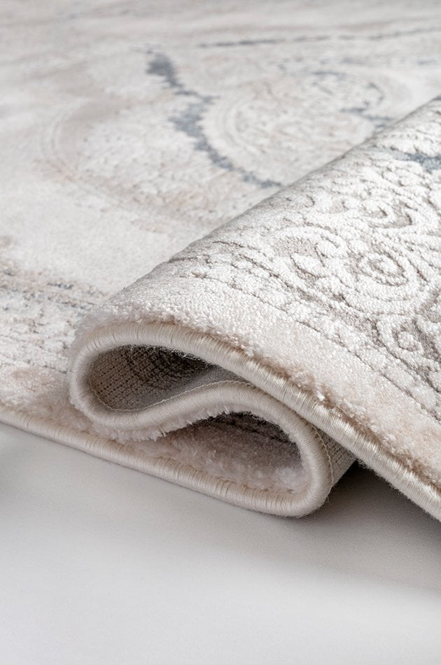 Etnik Desenli Halı Dekhera Warble 5810 Beyaz Mavi Oval