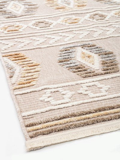 Etnik Kabarık Desenli Halı Dekhera Ella 387 Bej Sarı
