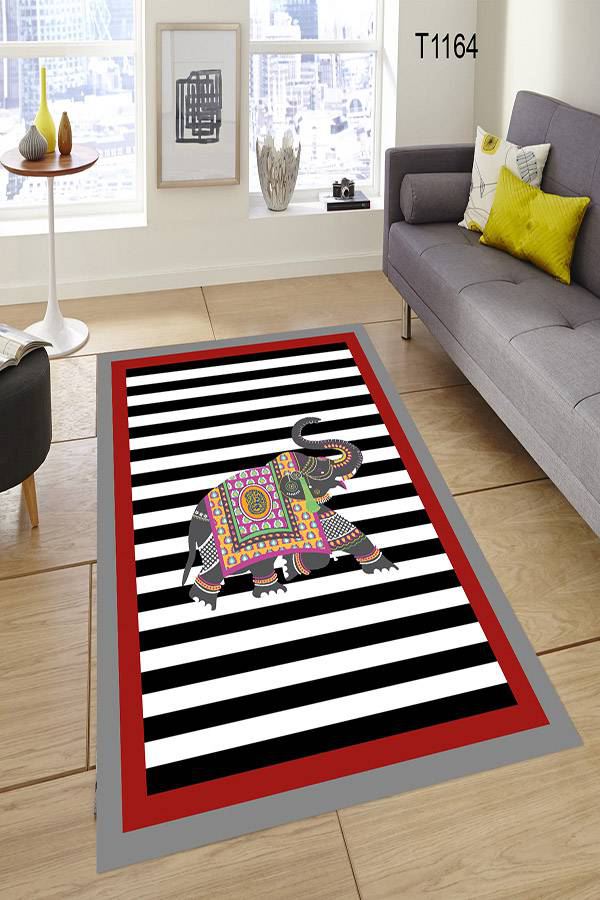 Fil Figürlü Kırmızı Çerçeveli Halı Dekhera T1164 Modeli Uygun Fiyata Dekhera'da
