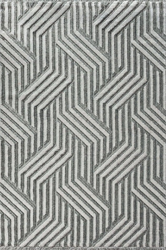 Geometrik Desenli Yün Halı Dekhera Vellus A700 Gri