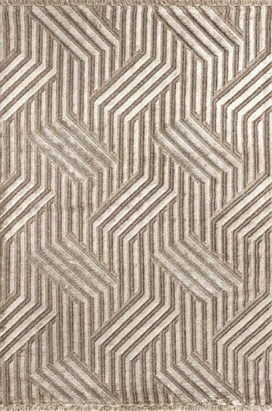 Geometrik Desenli Yün Halı Dekhera Vellus A700 Vizon