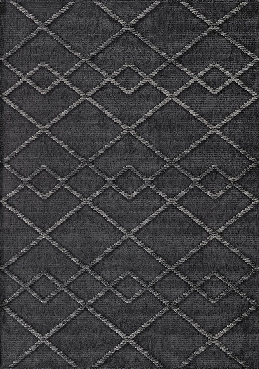 Geometrik Kabartma Desenli Halı Dekhera Ella C392 Antrasit Gri
