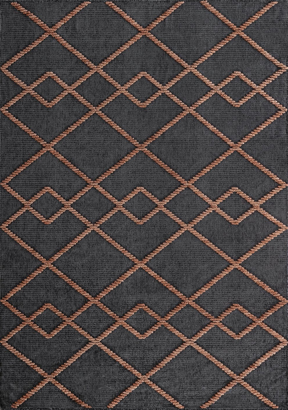 Geometrik Kabartmalı Halı Dekhera Ella C392 Antrasit Terra