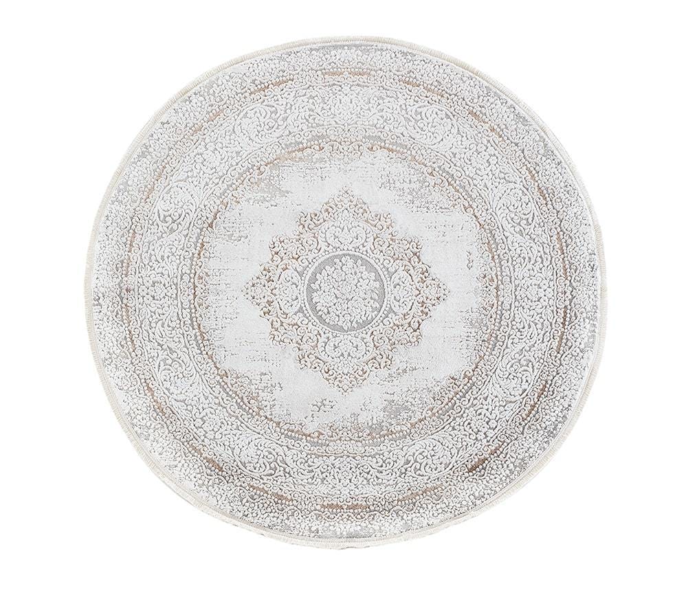 Göbek Varaklı Halı Dekhera Warble 5664 Beyaz Vizon Oval