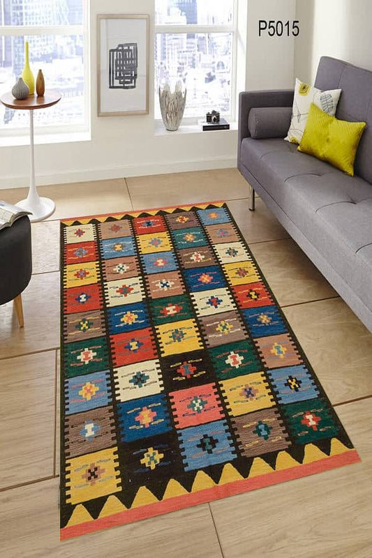 Kilim Görünümlü Patchwork Halı Dekhera P5015 Modeli Uygun Fiyata Dekhera'da