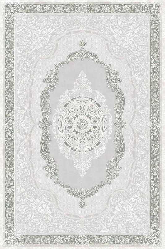 Lüks Kabartmalı Akrilik Halı Dekhera Warble B082 Gri Yeşil