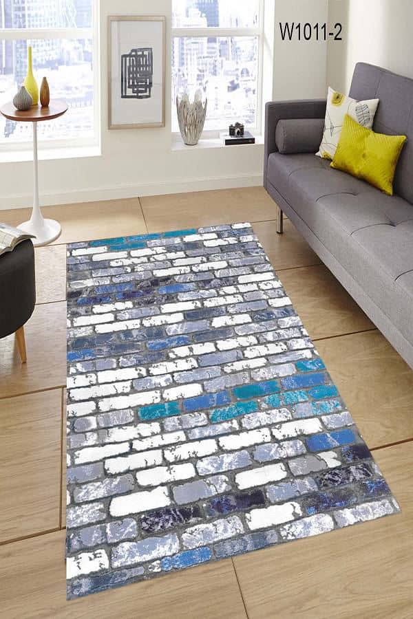 Mavi Taş Duvar Desenli Halı Dekhera W1011 2 Modeli Uygun Fiyata Dekhera'da