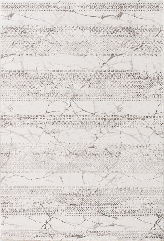 Mermer Desen Akriklik Halı Dekhera Honyy B653 Beyaz Gri