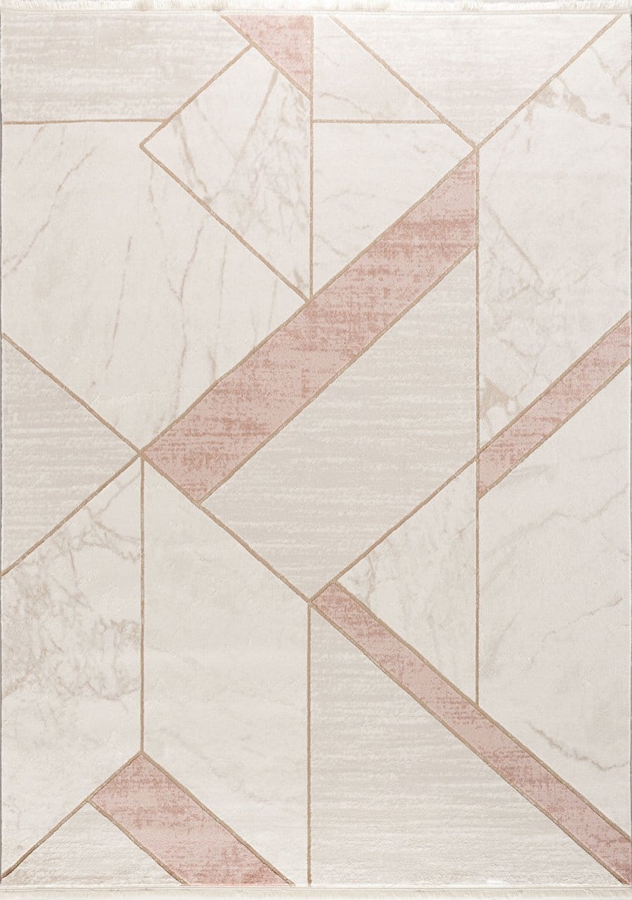 Modern Geometrik Desen Halı Dekhera Sembol B779 Bej Pembe
