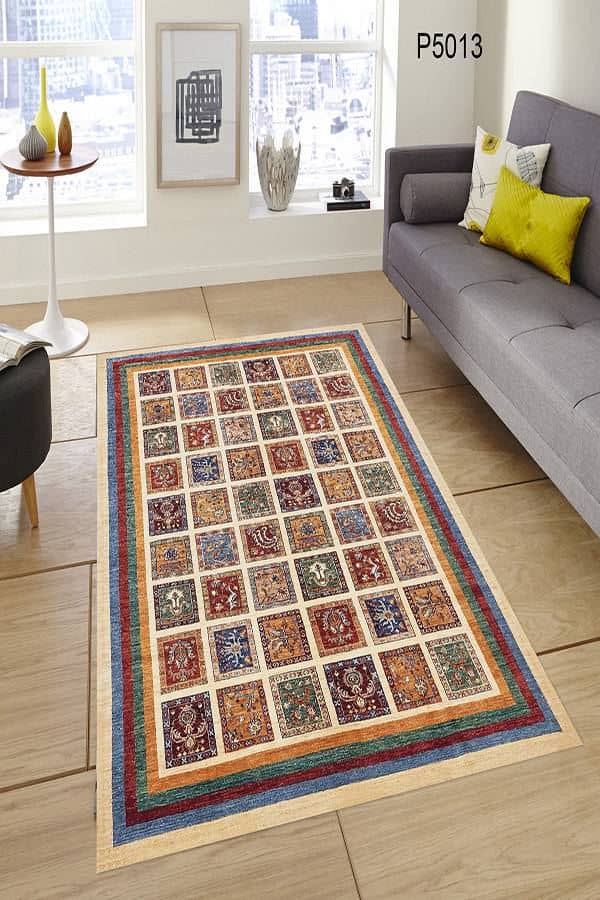 Patchwork Halı Kırmızı Çerçeveli Dekhera P5013 Modeli Uygun Fiyata Dekhera'da