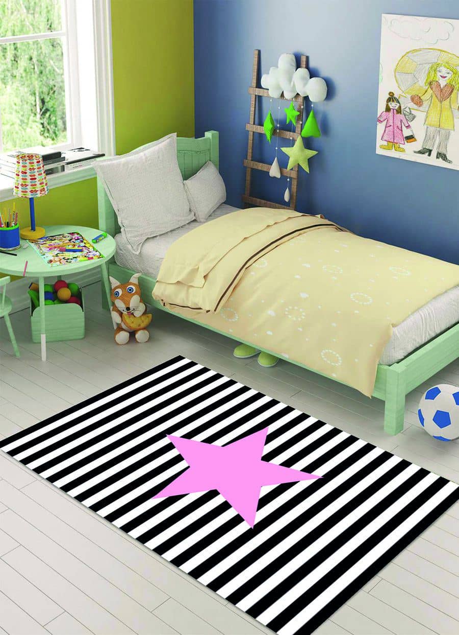 Pembe Yıldızlı Bebek Odası Halısı Dekhera C6141 Modeli Uygun Fiyata Dekhera'da