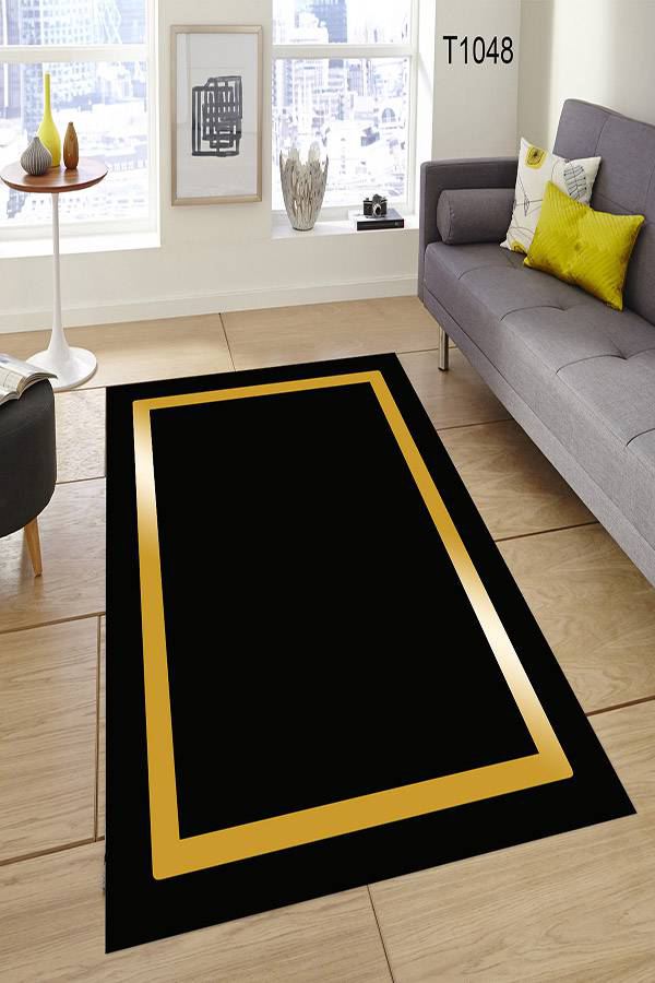 Sade Gold Çerçeve Siyah Halı Dekhera T1048 Modeli Uygun Fiyata Dekhera'da