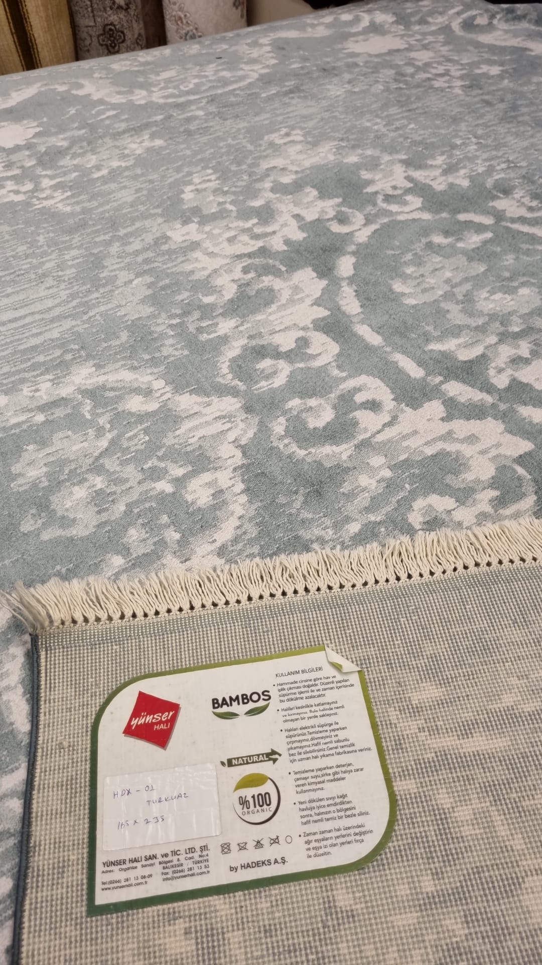 Yünser Halı Bambos 01 Turkuaz %100 Bambu Halı 165X230