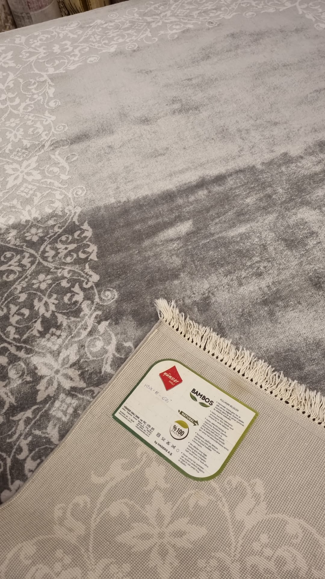 Yünser Halı Bambos Hd11 Gri %100 Bambu Halı 165X230