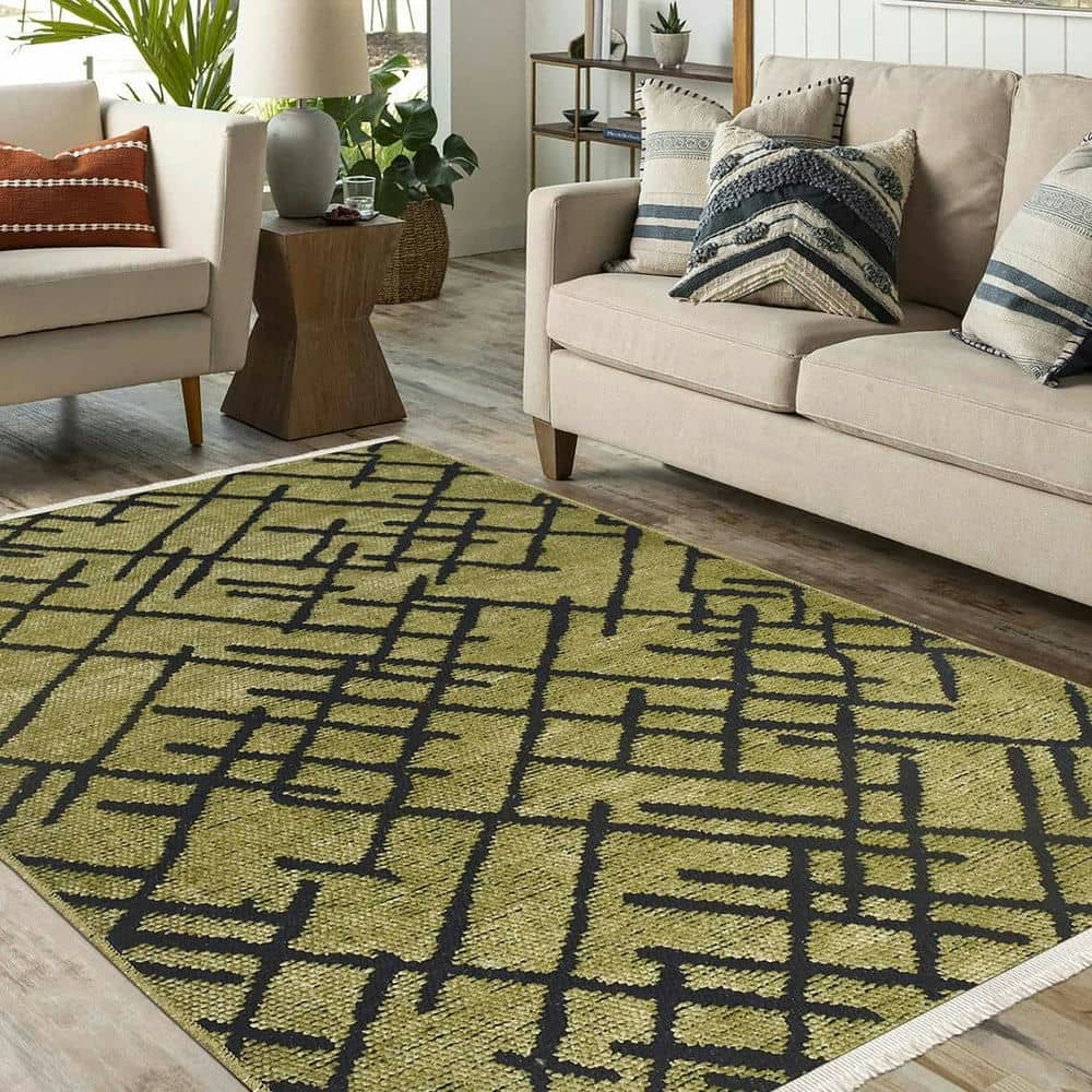 Yeşil Pamuk Kilim Dekhera Yağmur 7324 1 Modeli Uygun Fiyata Dekhera'da