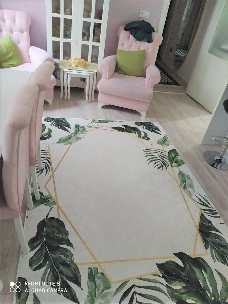 Yeşil Yapraklı Halı Beyaz Dekhera T1069 1 Modeli Uygun Fiyata Dekhera'da