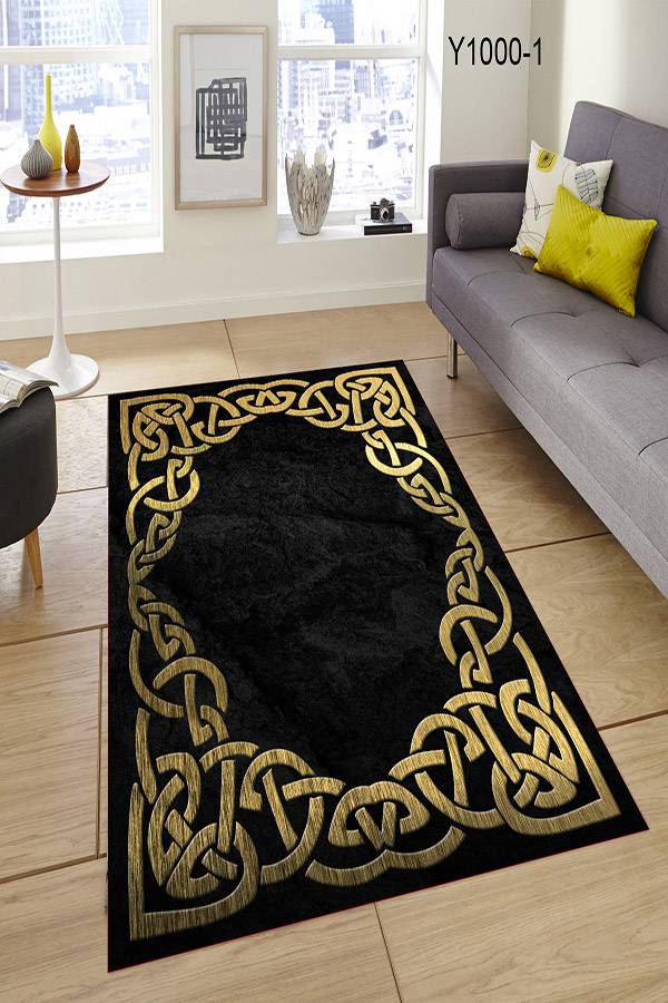 Yuvarlak Çerçeveli Halı Gold Siyah Dekhera T1244 1 Modeli Uygun Fiyata Dekhera'da