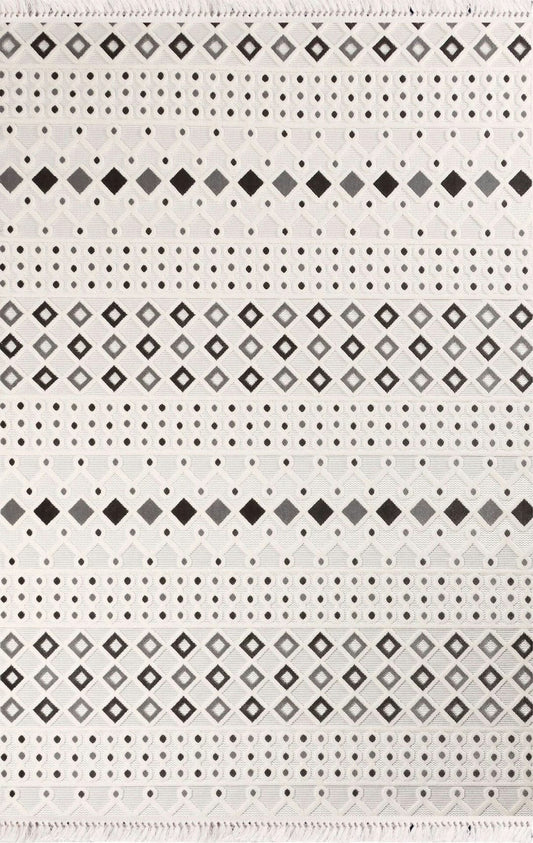 Dekhera Berceste İskandinav Halı Parlak Tuşeli 1551 Beyaz Gri