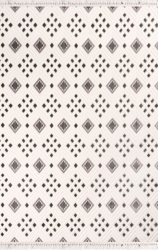 Dekhera Berceste İskandinav Halı Parlak Tuşeli 1550 Beyaz Gri