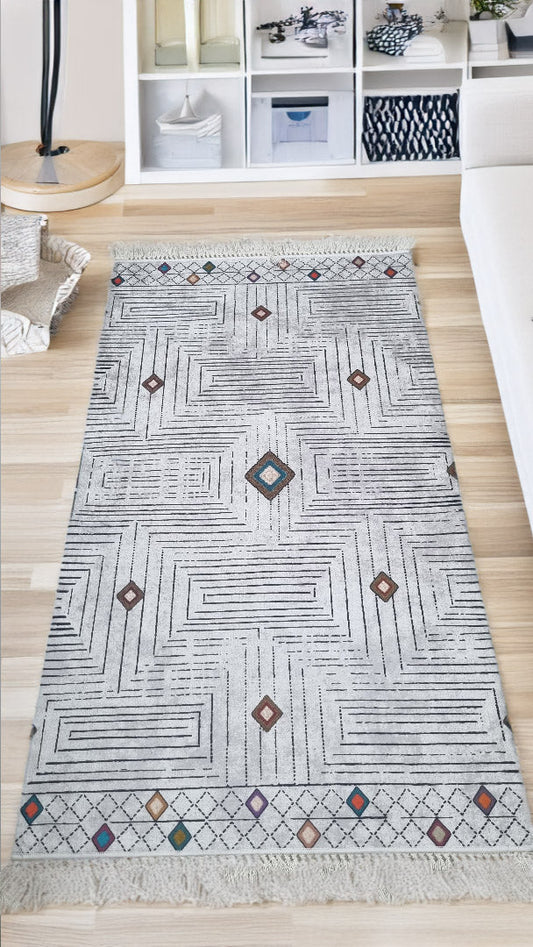 Dekhera Ömür Yıkanabilir Halı 5740 Gri - Dekhera