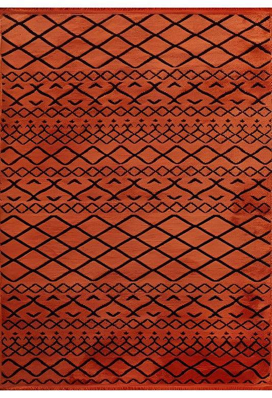 Dekhera Shiny İskandinav Kilim 7310 Terra Turuncu-1 Salon Mutfak Koridor Yatak Odası Kesme Yolluk