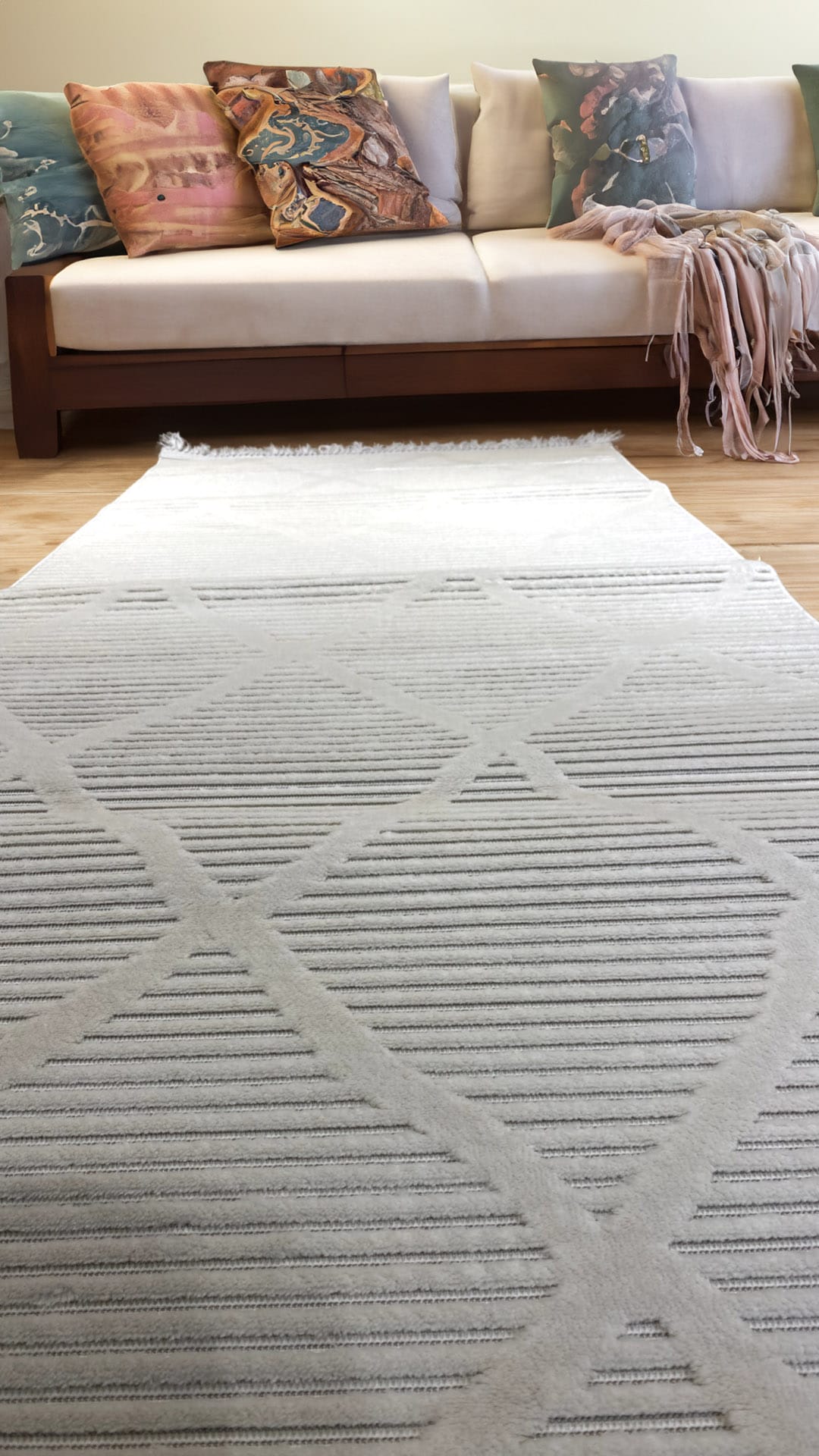 Dekhera Berceste İskandinav Hali Parlak Tuseli 1119A Beyaz Beyaz-2 Salon Mutfak Koridor Yatak Odası Kesme Yolluk