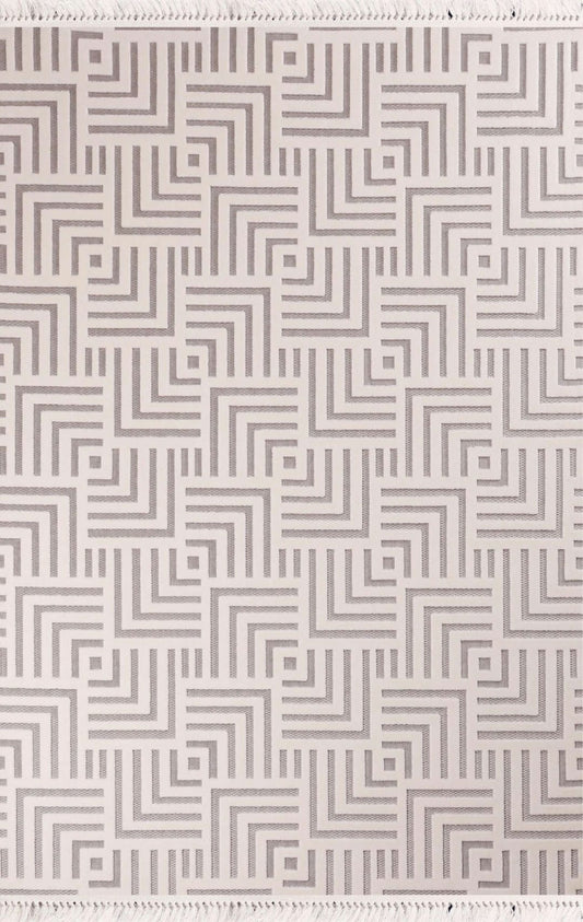 Dekhera Berceste İskandinav Hali Parlak Tuseli 5115 Beyaz Gri-1 Salon Mutfak Koridor Yatak Odası Kesme Yolluk