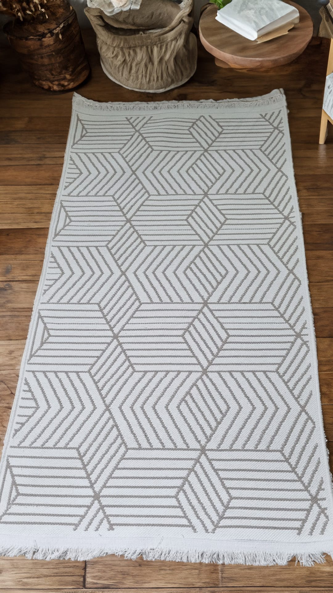 Dekhera Classic Kilim Etnik Desenli Mp111 Beyaz Vizon-2 Salon Mutfak Koridor Yatak Odası Kesme Yolluk