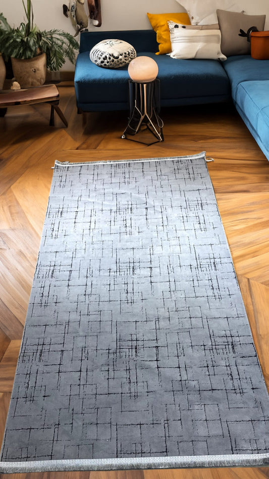 Dekhera Distira İnce Parlak Dokuma Hali 3111 Gri-1 Salon Mutfak Koridor Yatak Odası Kesme Yolluk