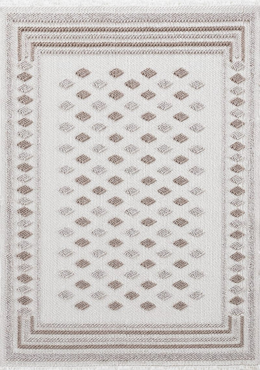 Dekhera Elmas Bukle Dokuma Hali 154 Beyaz Bej-1 Salon Mutfak Koridor Yatak Odası Kesme Yolluk