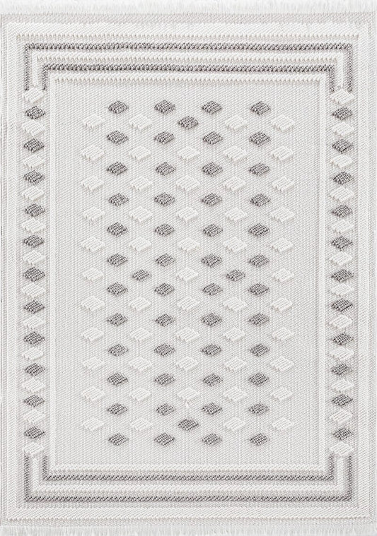 Dekhera Elmas Bukle Dokuma Hali 154B Beyaz Acik Gri-1 Salon Mutfak Koridor Yatak Odası Kesme Yolluk