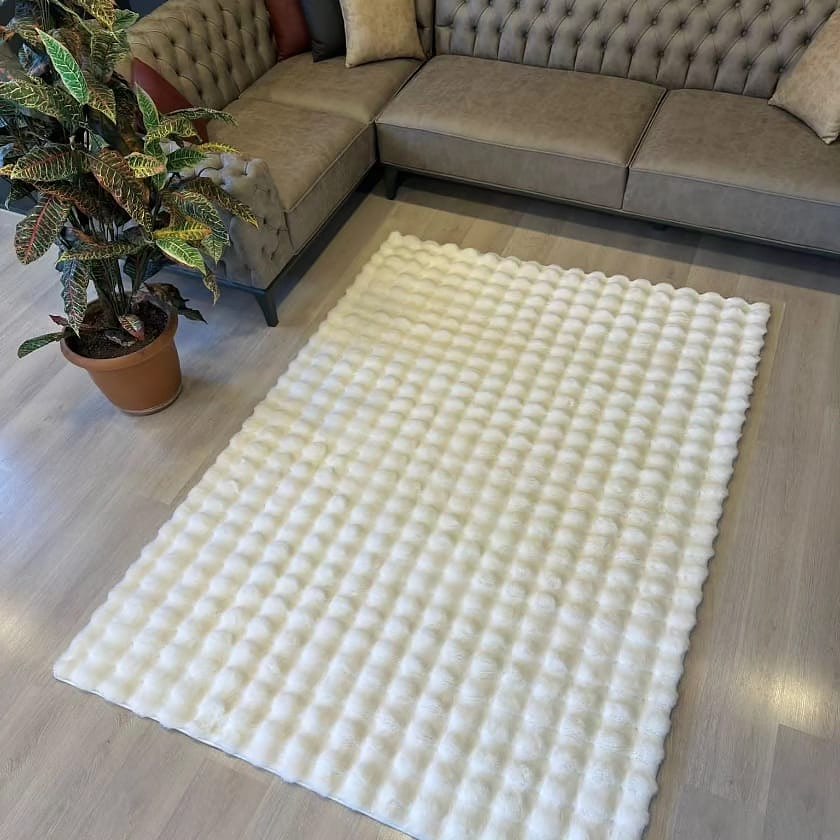 Dekhera Loop Pofuduk Tavsan Tuyu Hali Beyaz-2 Salon Mutfak Koridor Yatak Odası Kesme Yolluk