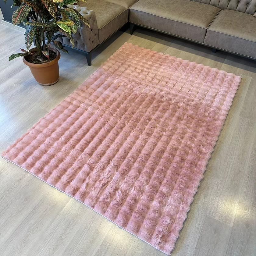 Dekhera Loop Pofuduk Tavsan Tuyu Hali Pembe-1 Salon Mutfak Koridor Yatak Odası Kesme Yolluk