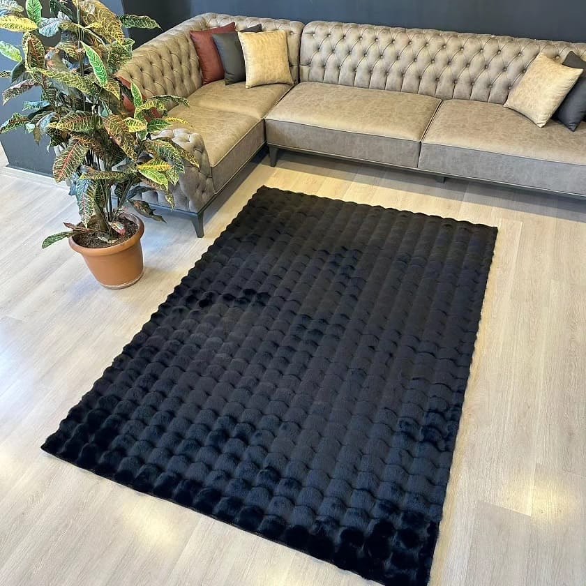 Dekhera Loop Pofuduk Tavsan Tuyu Hali Siyah-1 Salon Mutfak Koridor Yatak Odası Kesme Yolluk