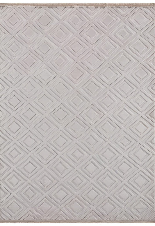 Dekhera Manolya Parlak Dokuma Karbartmali Hali 5999 Beyaz Vizon-1 Salon Mutfak Koridor Yatak Odası Kesme Yolluk