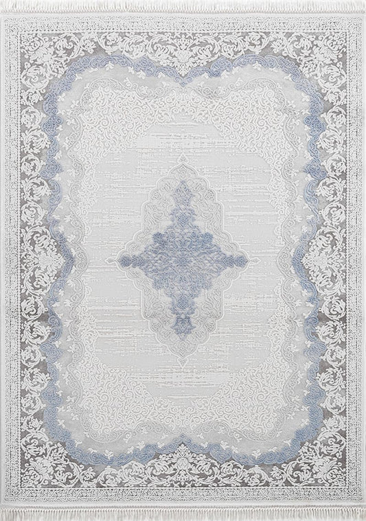 Dekhera Novva Modern Dokuma Hali 7553A Mavi Acik Gri-1 Salon Mutfak Koridor Yatak Odası Kesme Yolluk