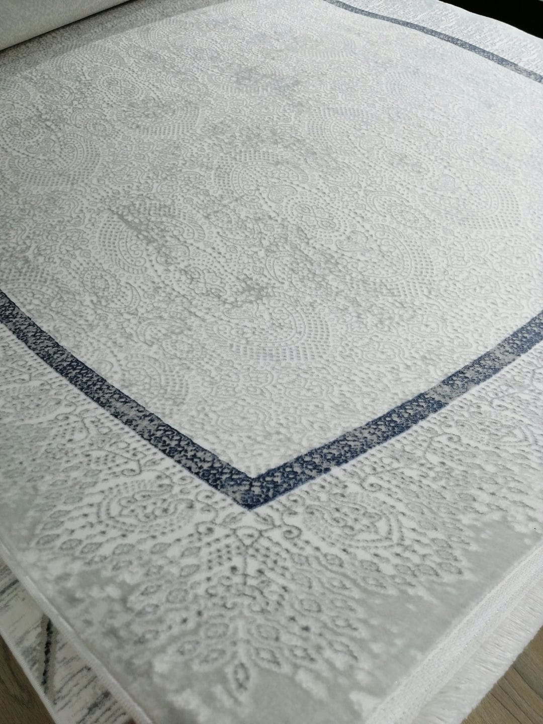 Dekhera Plato Parlak Dokuma Modern Hali Sl110 Beyaz Mavi-3 Salon Mutfak Koridor Yatak Odası Kesme Yolluk