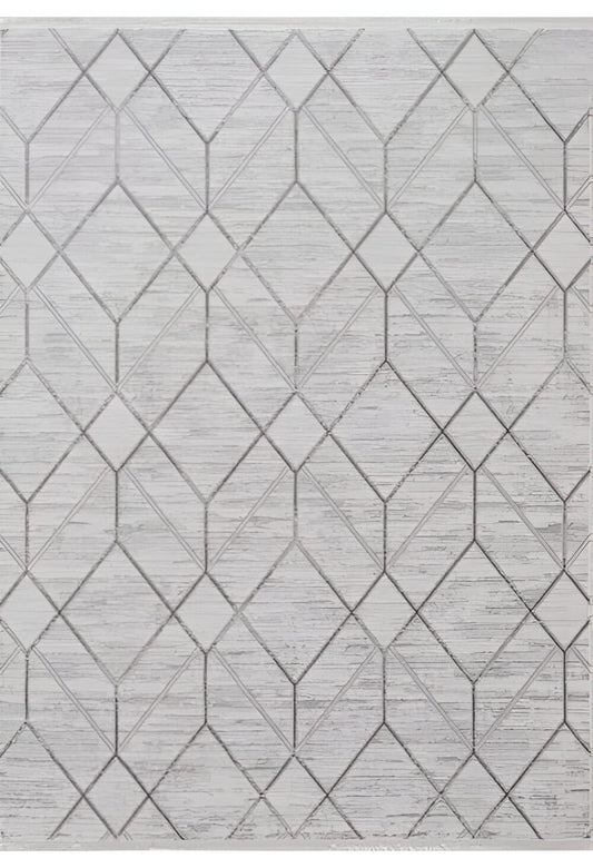 Dekhera Plato Parlak Dokuma Modern Hali Sl112 Beyaz Gri-1 Salon Mutfak Koridor Yatak Odası Kesme Yolluk