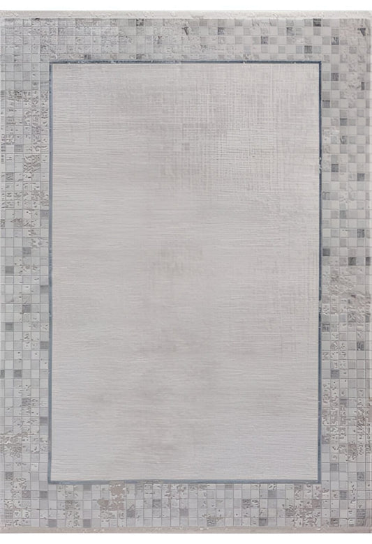 Dekhera Plato Parlak Dokuma Modern Hali Sl113 Beyaz Gri-1 Salon Mutfak Koridor Yatak Odası Kesme Yolluk