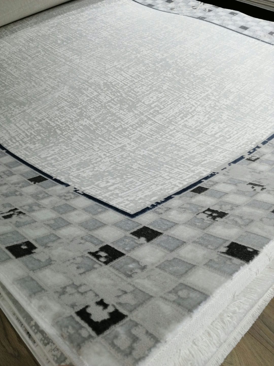 Dekhera Plato Parlak Dokuma Modern Hali Sl113 Beyaz Gri-3 Salon Mutfak Koridor Yatak Odası Kesme Yolluk