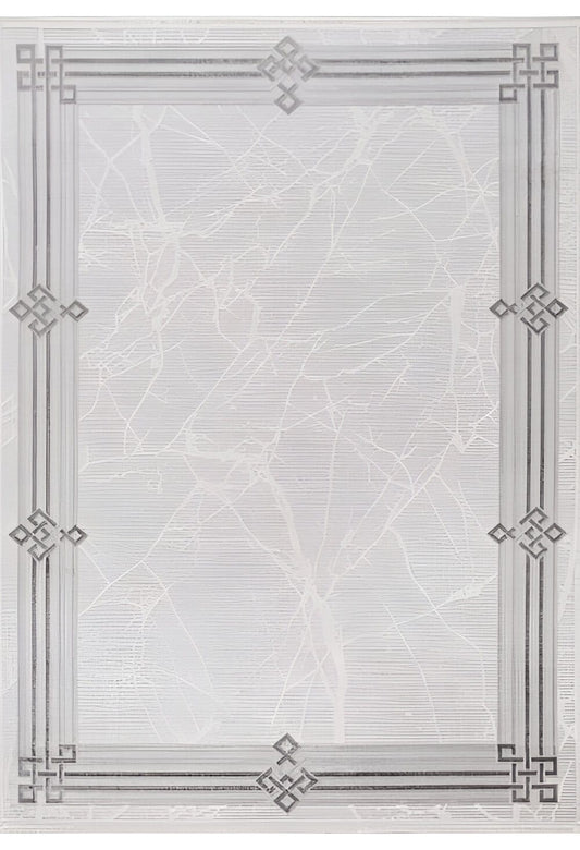 Dekhera Plato Parlak Dokuma Modern Hali Sl114 Beyaz Koyu Gri-1 Salon Mutfak Koridor Yatak Odası Kesme Yolluk