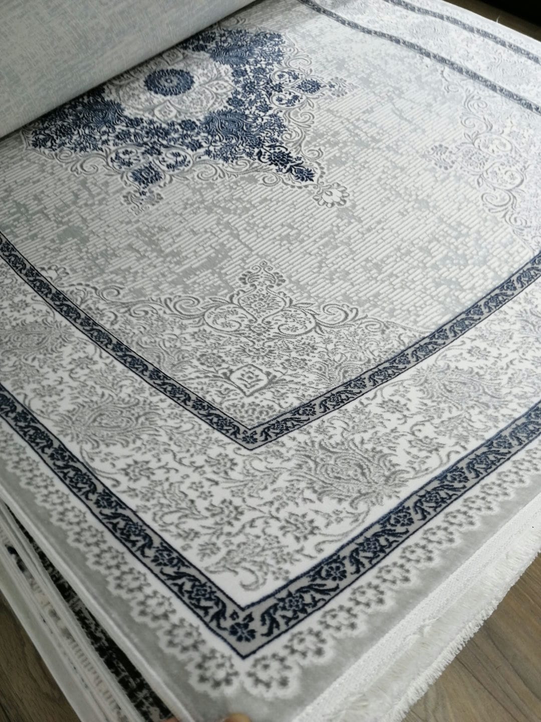 Dekhera Plato Parlak Dokuma Modern Hali Sl116 Beyaz Mavi-3 Salon Mutfak Koridor Yatak Odası Kesme Yolluk