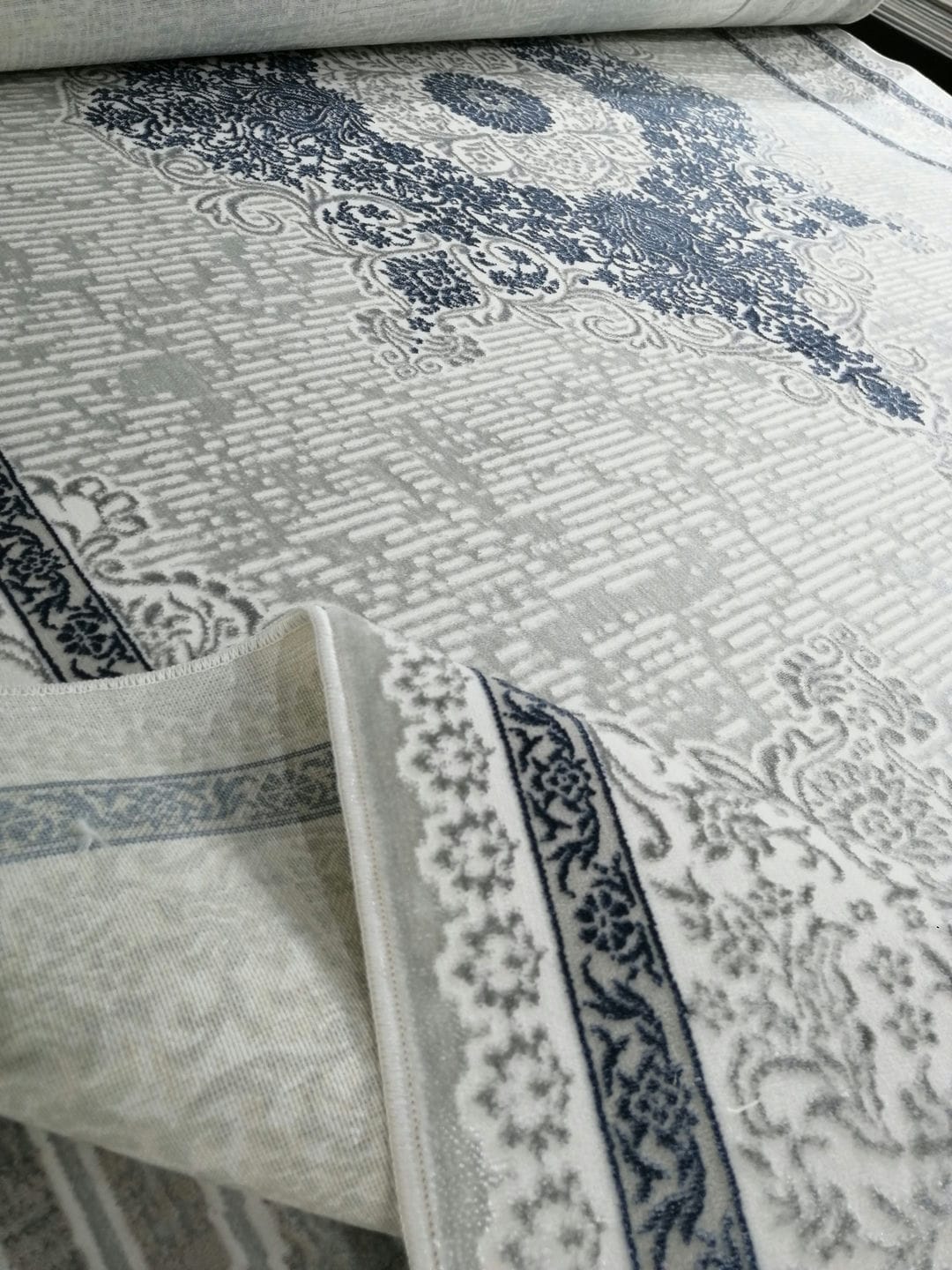 Dekhera Plato Parlak Dokuma Modern Hali Sl116 Beyaz Mavi-4 Salon Mutfak Koridor Yatak Odası Kesme Yolluk