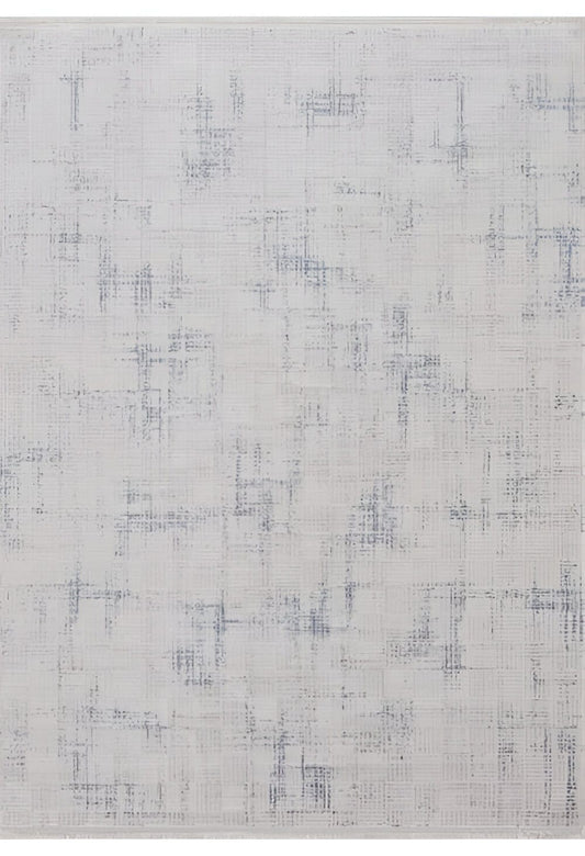 Dekhera Plato Parlak Dokuma Modern Hali Sl118 Beyaz Mavi-1 Salon Mutfak Koridor Yatak Odası Kesme Yolluk